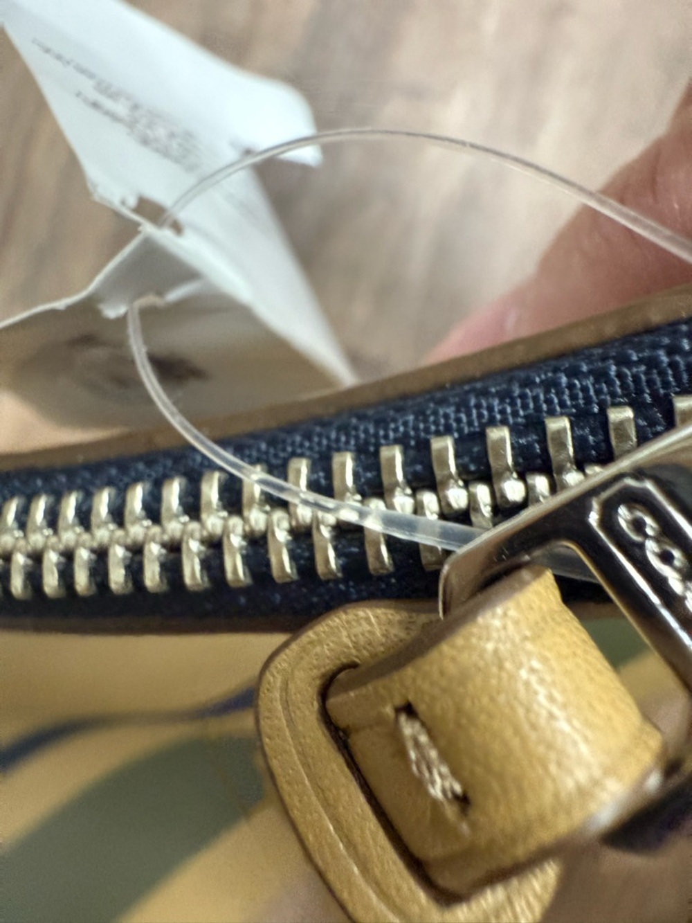 COACH Men's Tan and Olive Leather Zip Pouch with Black Stripes - Picture 7 of 11